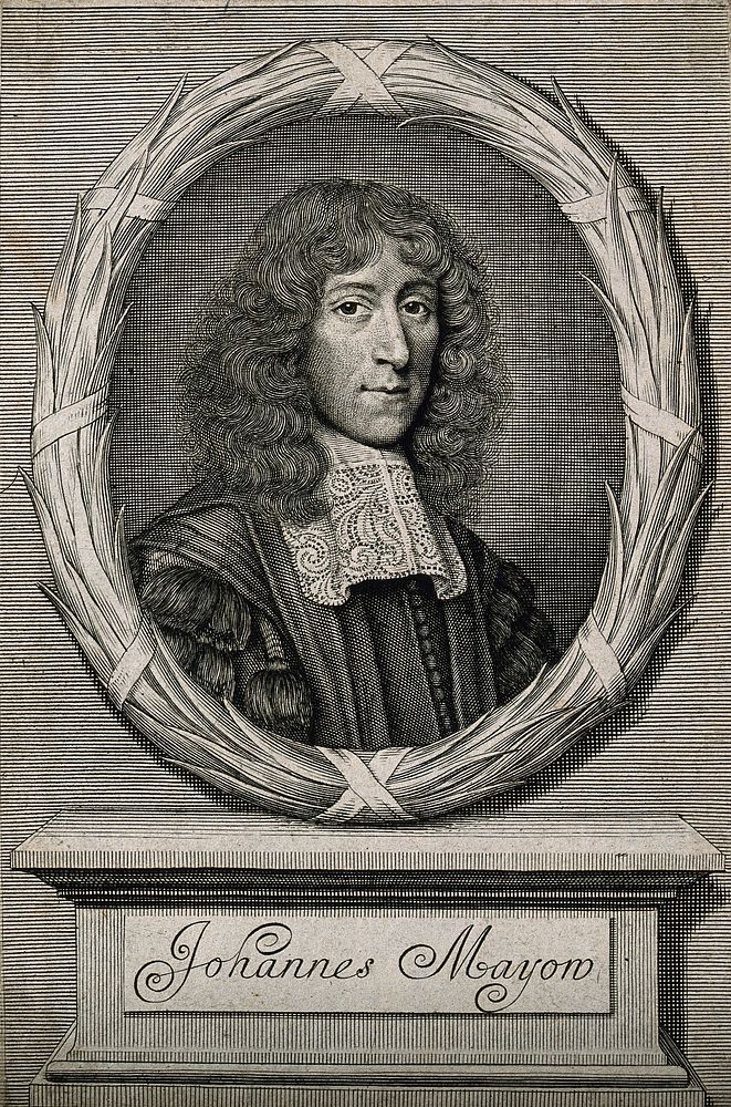 John Mayow. Line engraving by or attributed to W. Faithorne, 1674.