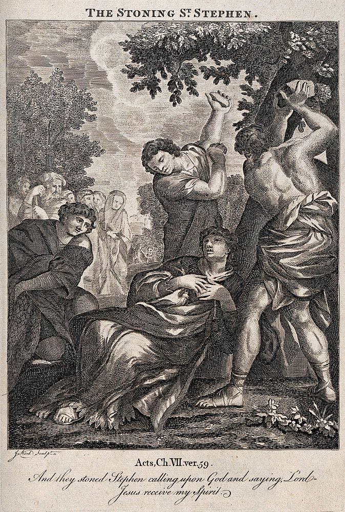 Martyrdom of Saint Stephen. Etching by J. Kirk.