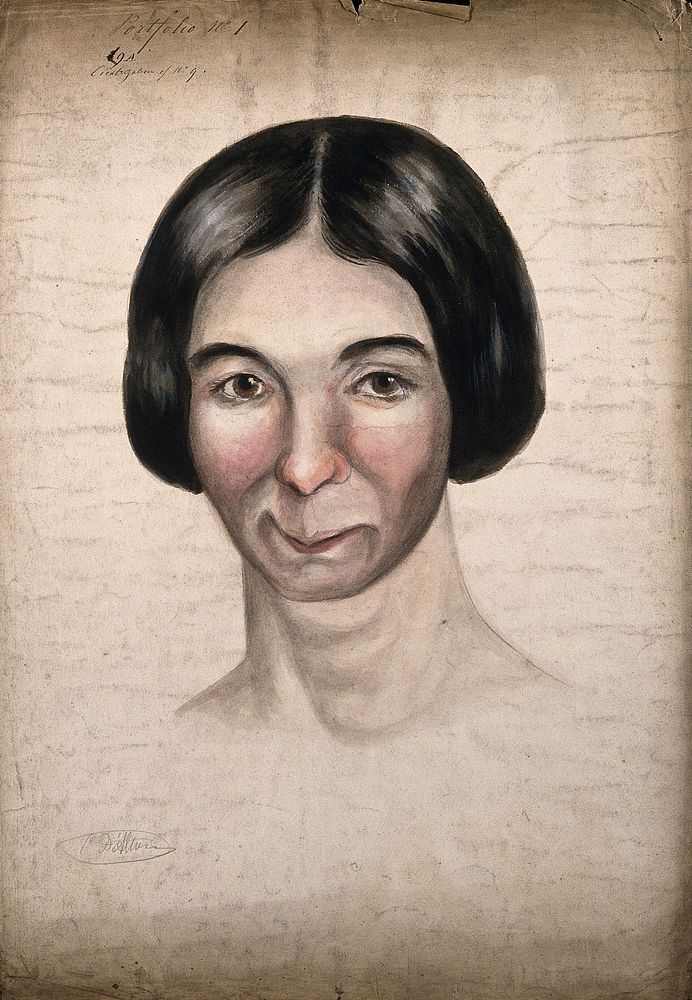 Head of a woman with rosy cheeks. Watercolour by Christopher D' Alton, 1858.