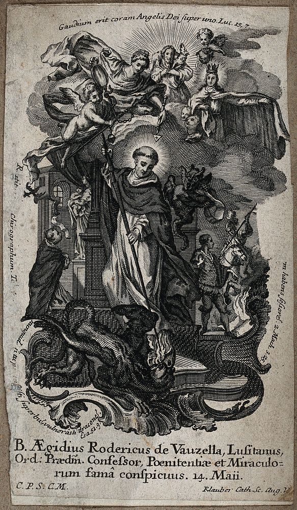 The Blessed Aegidius Rodericus de Vauzella. Line engraving by J. and J. Klauber.