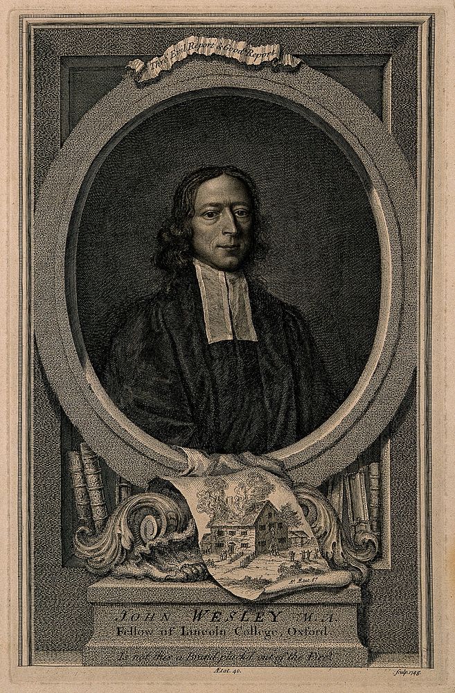 John Wesley. Line engraving, 1745.