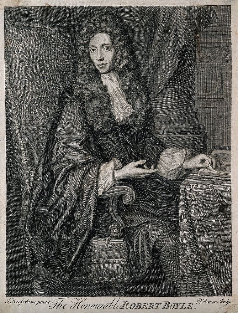 Robert Boyle. Line engraving by B. Baron, 1744 after J. Kerseboom.