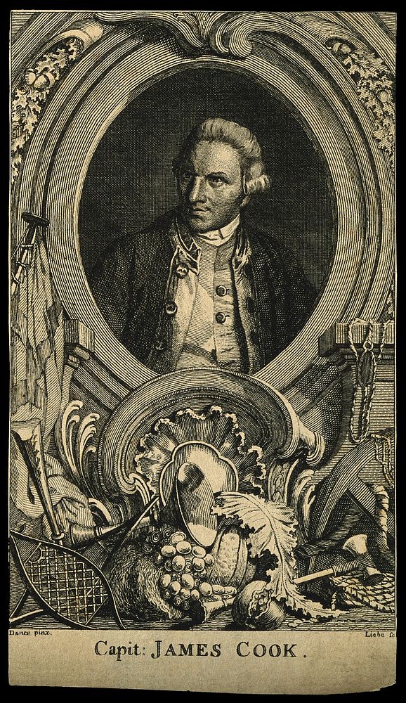 James Cook. Line engraving by G. A. Liebe after Sir N. Dance-Holland, 1776.