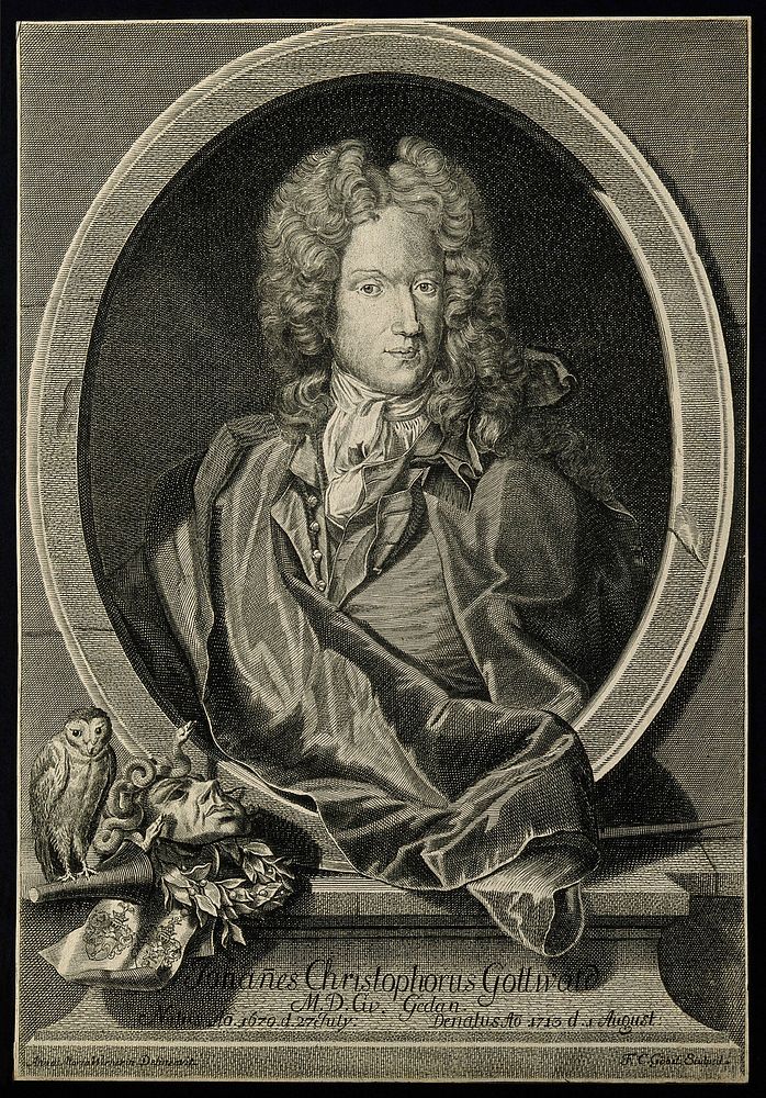 Johann Christoph Gottwald. Line engraving by F. C. Göbel after A. M. Wernerin.