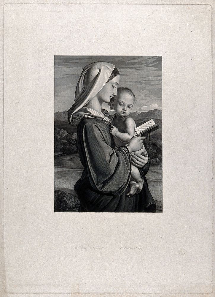 Saint Mary (the Blessed Virgin) with the Christ Child. Engraving by F. Vernon after W. Dyce.