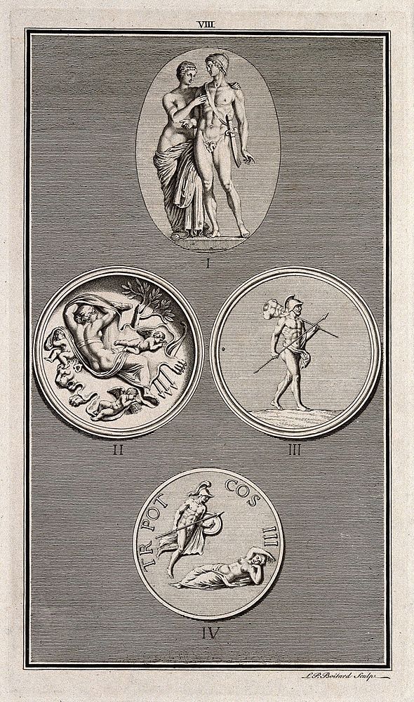Mars [Ares] and other figures. Etching by L.P. Boitard.