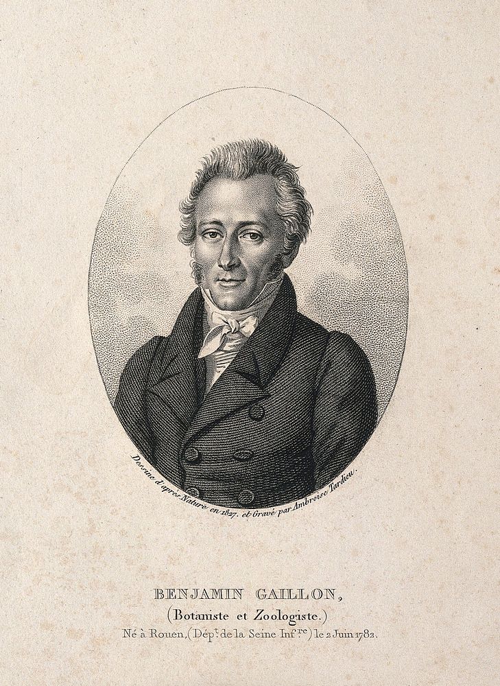 Benjamin-François Gaillon. Stipple engraving by A. Tardieu, 1827, after himself.
