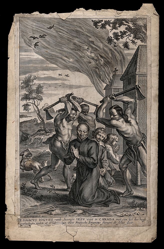 Martyrdom of Father Isaac Jogues S.J. in Canada. Engraving by A. Millaert (Melaer) after A. van Diepenbeck.