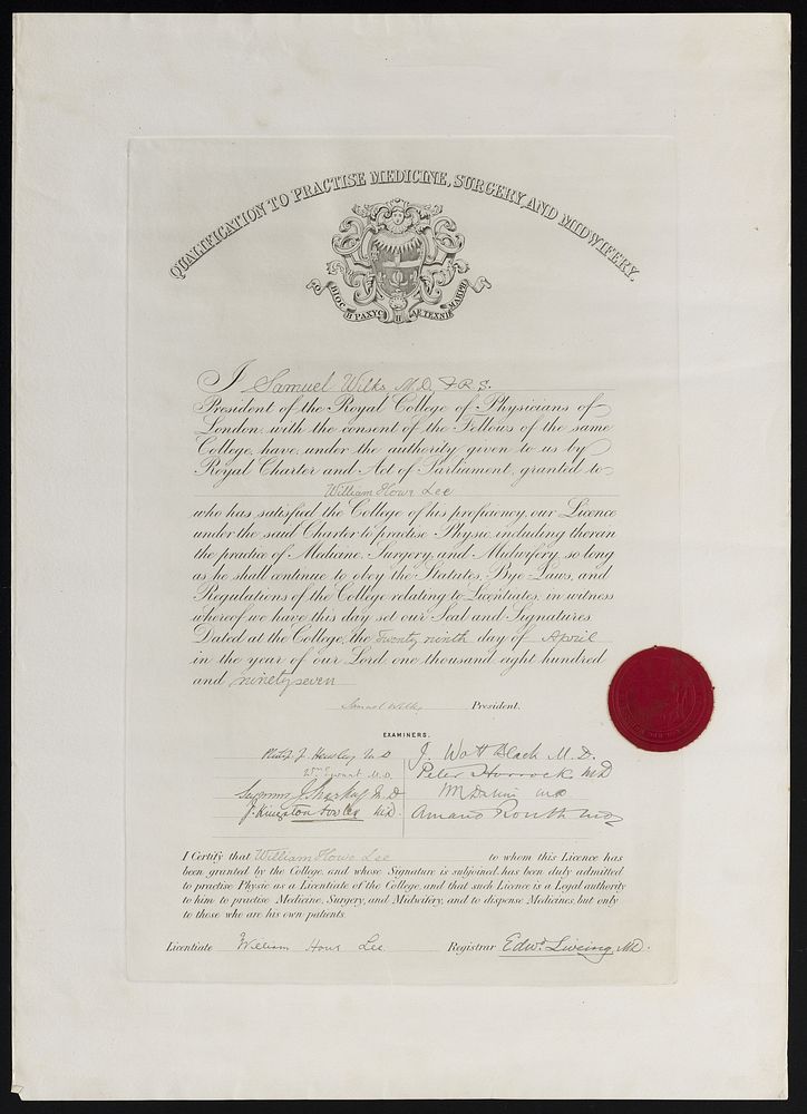 Qualification to practise medicine, surgery, and midwifery : I ... president of the Royal College of Physicians of London…