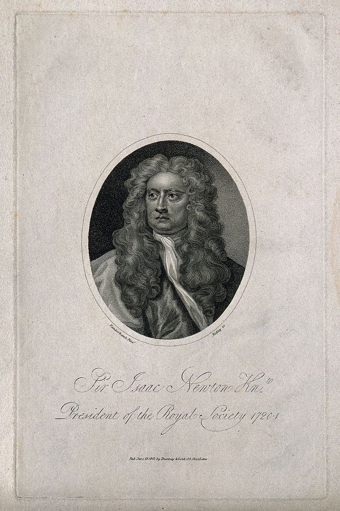 Sir Isaac Newton. Stipple engraving by W. Ridley, 1807, after J. Vanderbank, 1726.