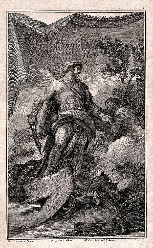 Hercules . Engraving by N. Barsanti after J. Castillo after L. Giordano.