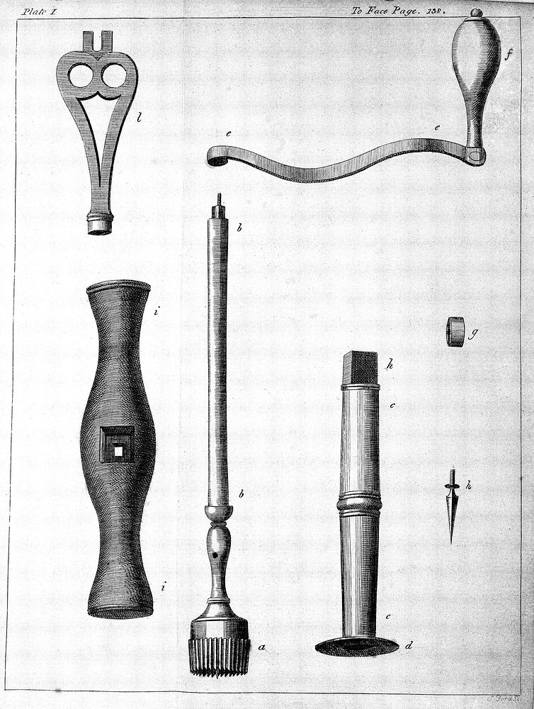 Parts of instrument for trepanning of the skull.