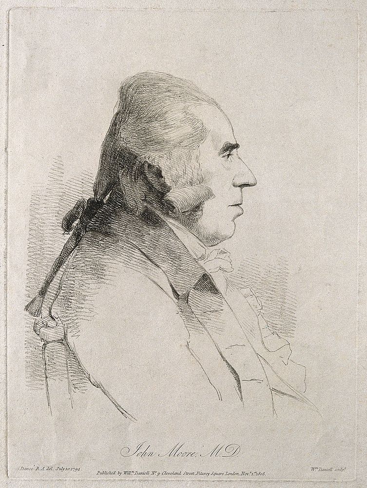 John Moore. Soft-ground etching by W. Daniell, 1808, after G. Dance, 1794.
