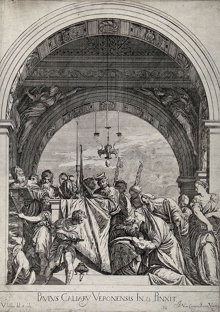 The presentation of the infant Christ at the temple. Etching by V. Lefebvre after P. Caliari, il Veronese.
