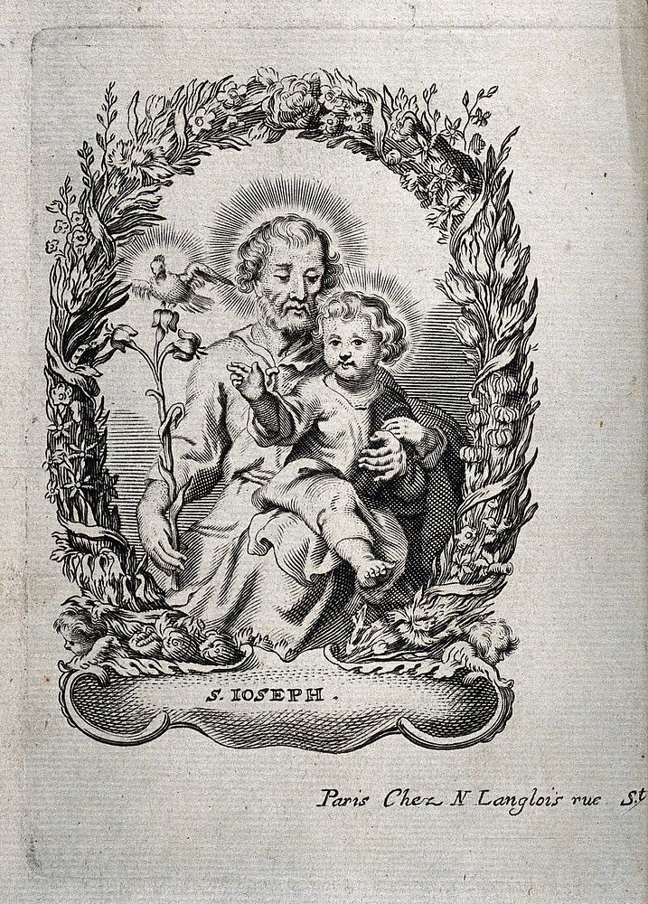 Saint Joseph and the Christ Child. Engraving.