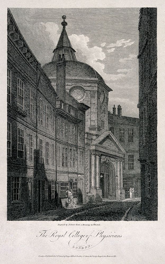 Royal College of Physicians, Warwick Lane, London. Engraving by J. Storer after Whichelo, 1804.