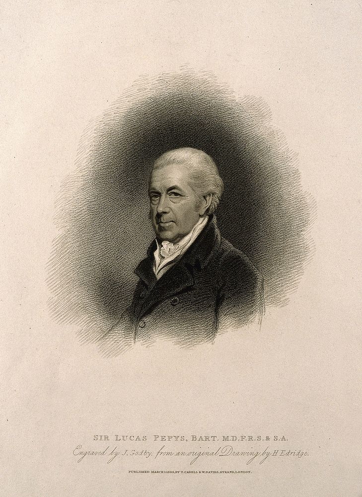 Sir Lucas Pepys. Stipple engraving by J. Godby, 1809, after H. Edridge.
