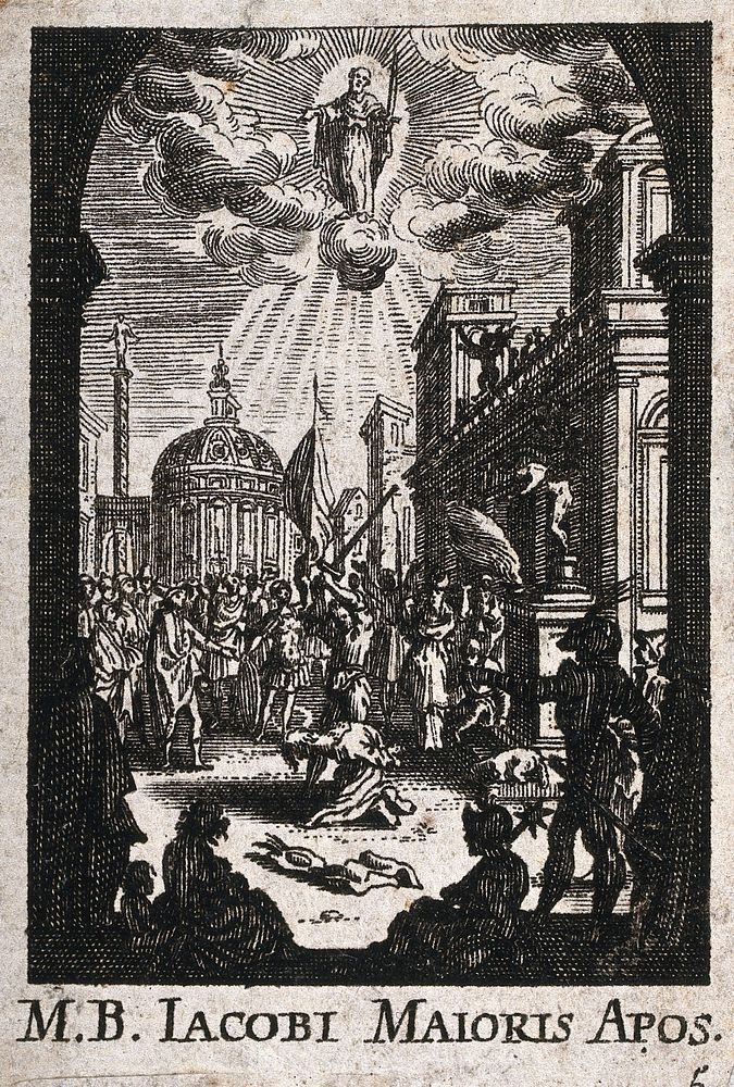Martyrdom of Saint James the Great. Etching.