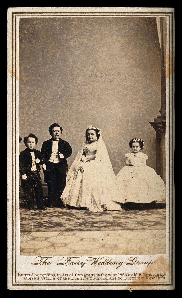 Four dwarfs: the wedding party of General Tom Thumb in New York. Photograph by M. B. Brady, 10 February 1863.