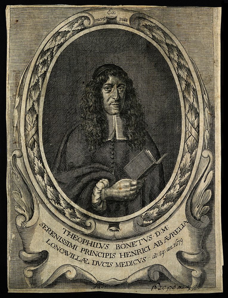Théophile Bonet. Line engraving by F. Diodati, 1679.