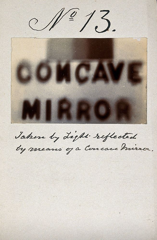Light emitted by Röntgen Ray Tubes, reflected using a concave mirror: the word "concave mirror". Photoprint from radiograph…
