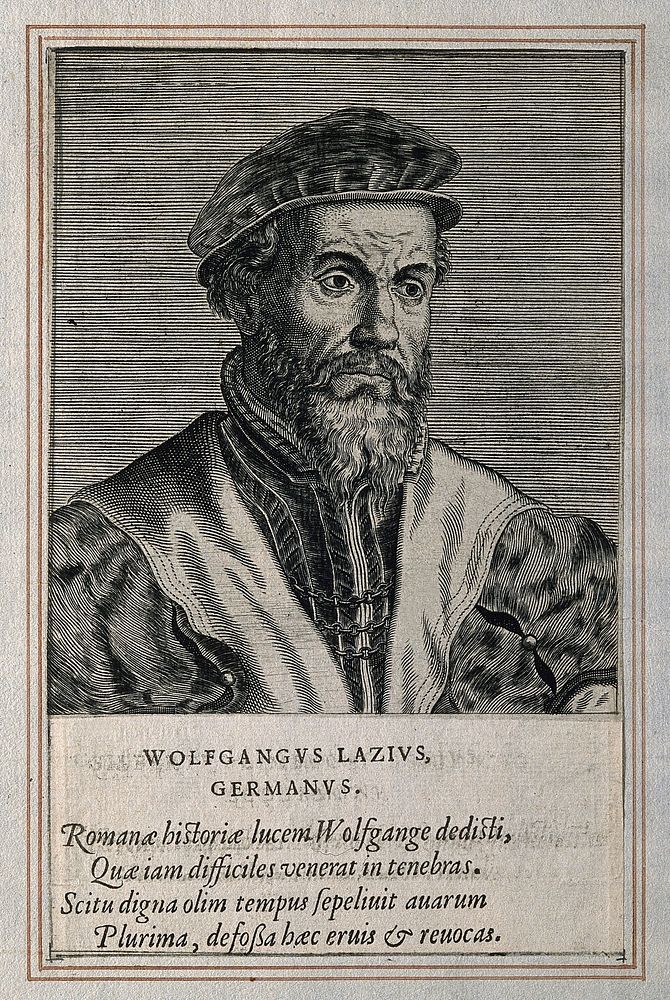 Wolfgang Lazius. Line engraving by P. Galle, 1572.
