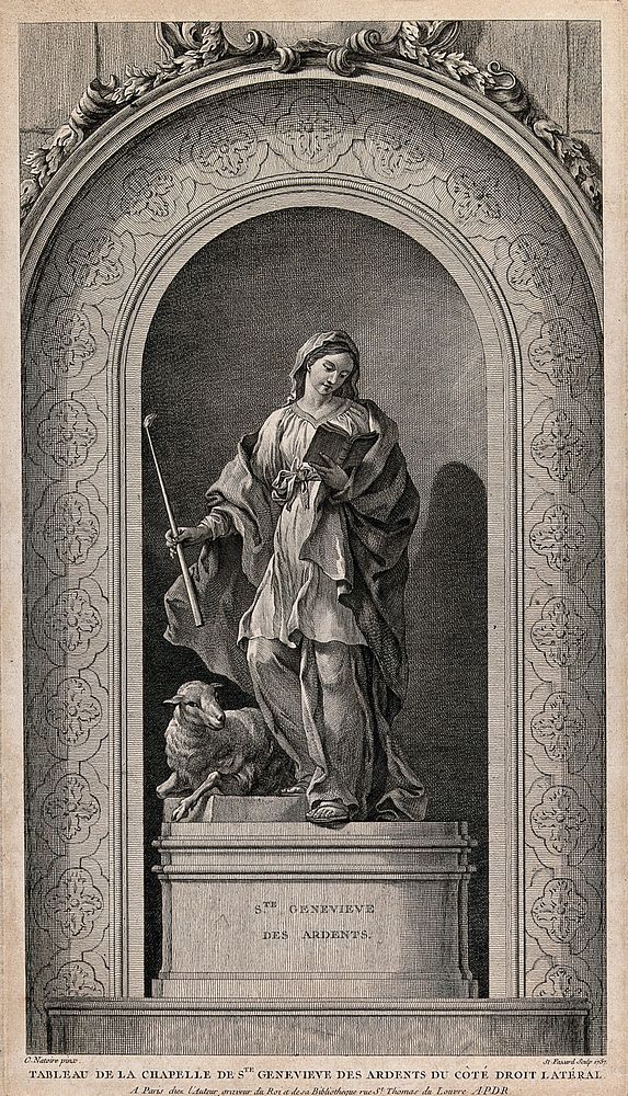 Saint Genevieve. Engraving by E. Fessard, 1757, after C.J. Natoire.