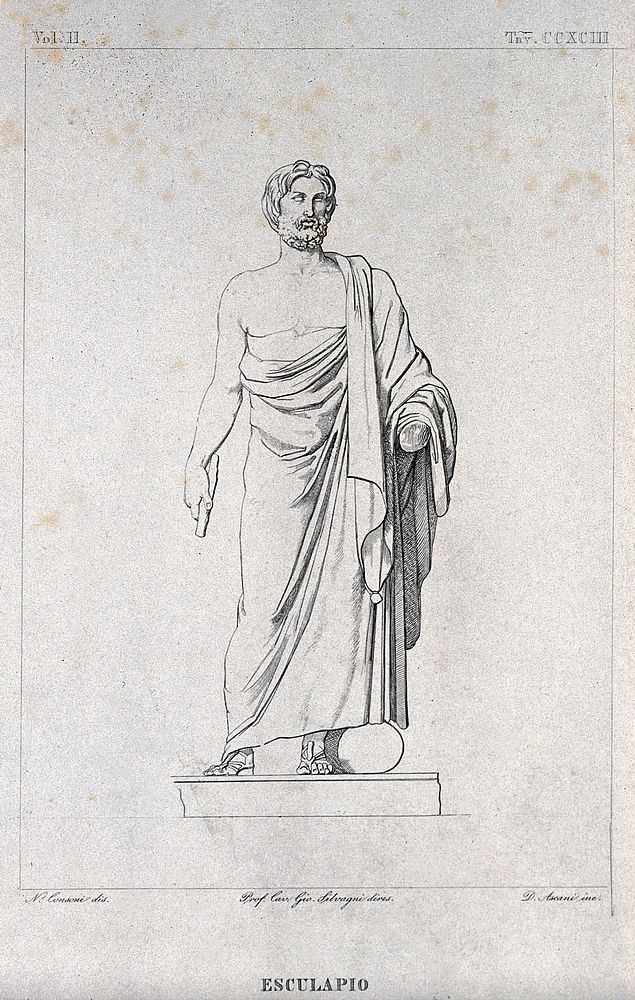 Aesculapius. Etching by D. Ascani after N. Consoni.