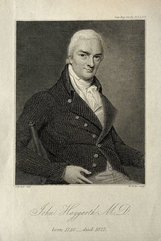 John Haygarth. Line engraving by W. Cooke, 1827, after J. H. Bell.