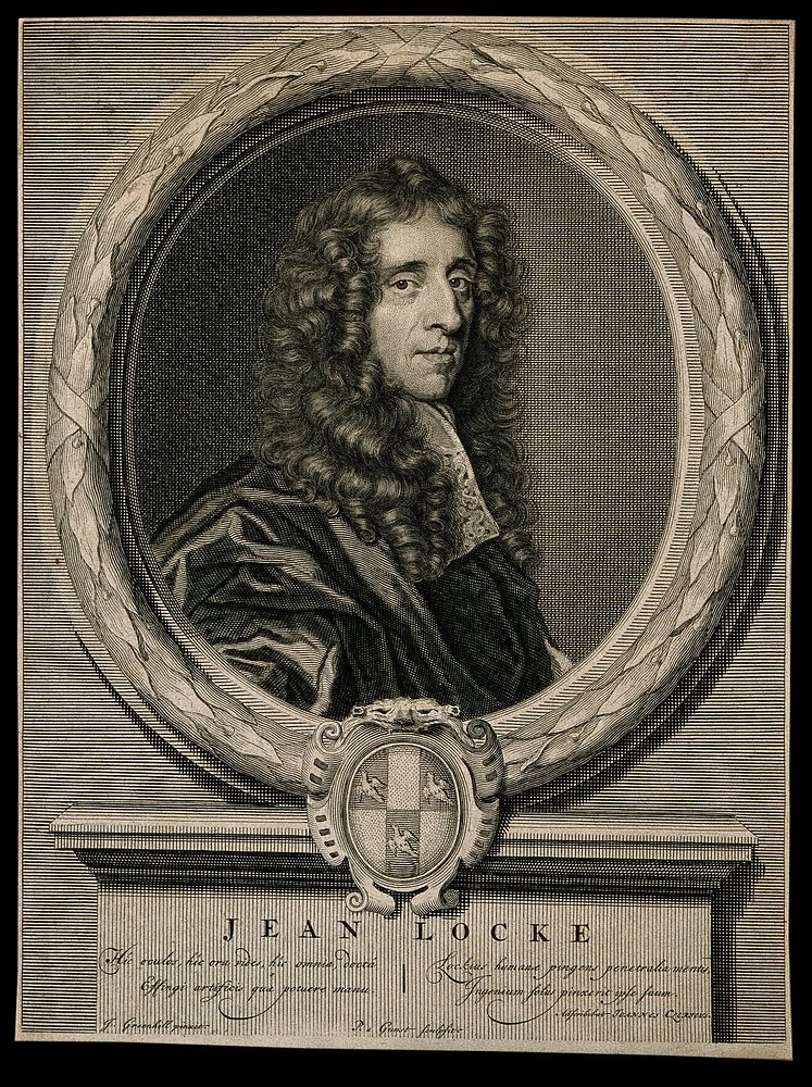 John Locke. Line engraving by P. van Gunst after J. Greenhill, 1672.