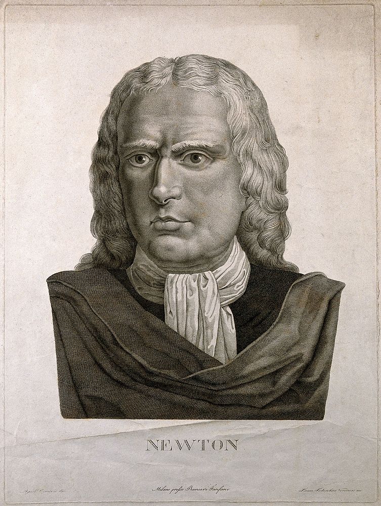 Sir Isaac Newton. Stipple engraving by T. Todeschini after A. Comerio.