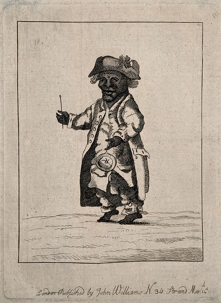 A male dwarf, dressed eccentrically. Etching, 1781.