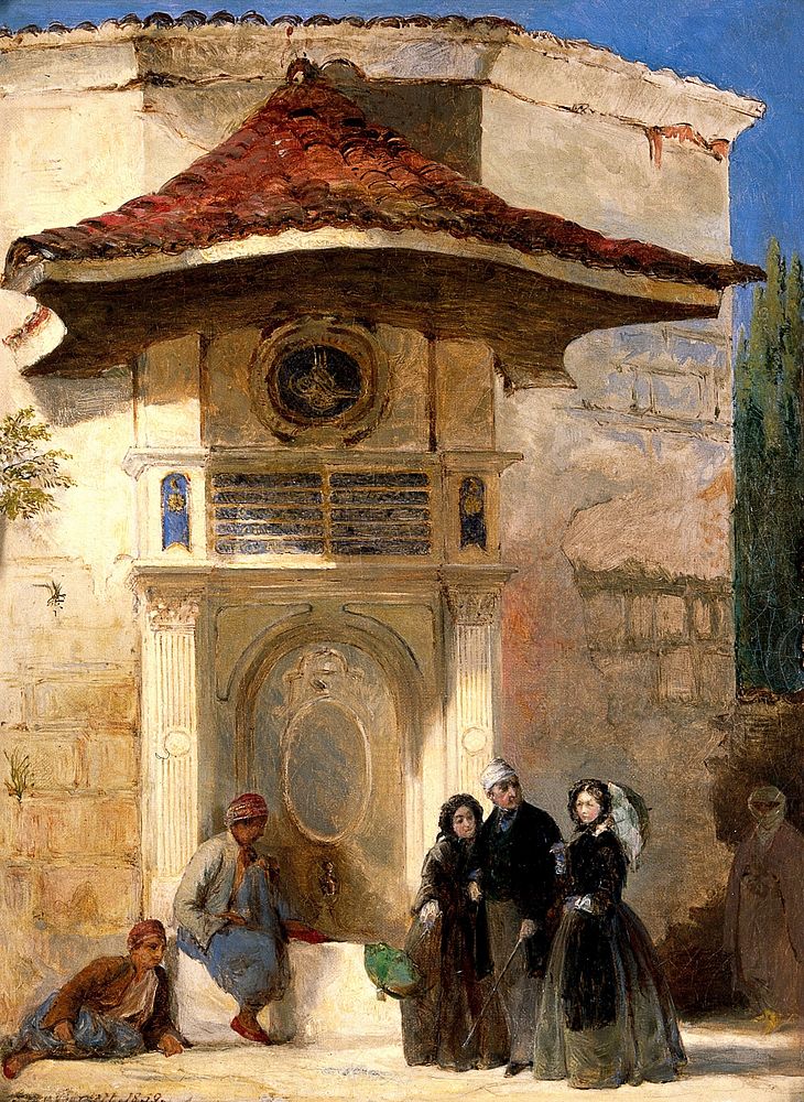 Florence Nightingale with Charles Holte Bracebridge and Selina Bracebridge in a Turkish street. Oil painting by Jerry…