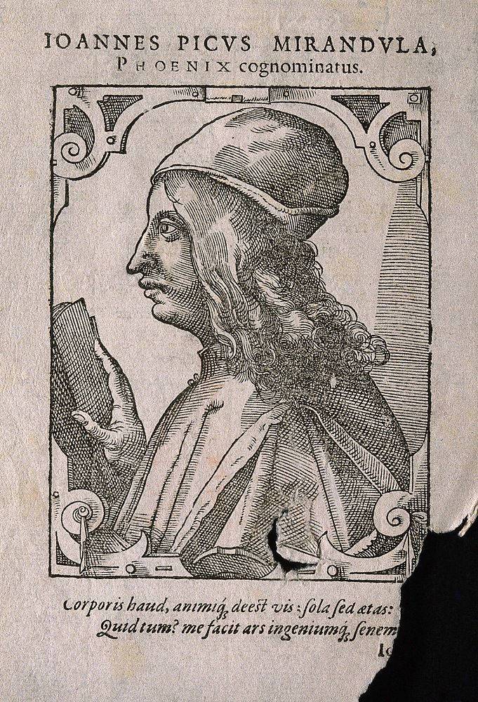 Giovanni Pico della Mirandola [Johannes Picus Mirandulanus]. Woodcut by T. Stimmer, 1589.