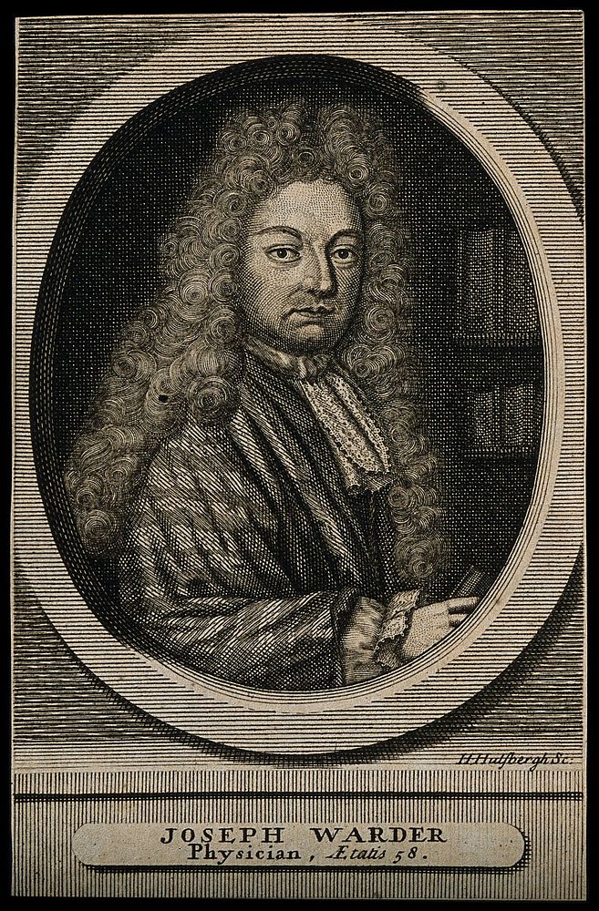 Joseph Warder. Line engraving by H. Hulsbergh, 1720.