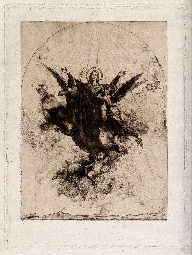 The Assumption of the Virgin Mary. Drypoint by Torras.