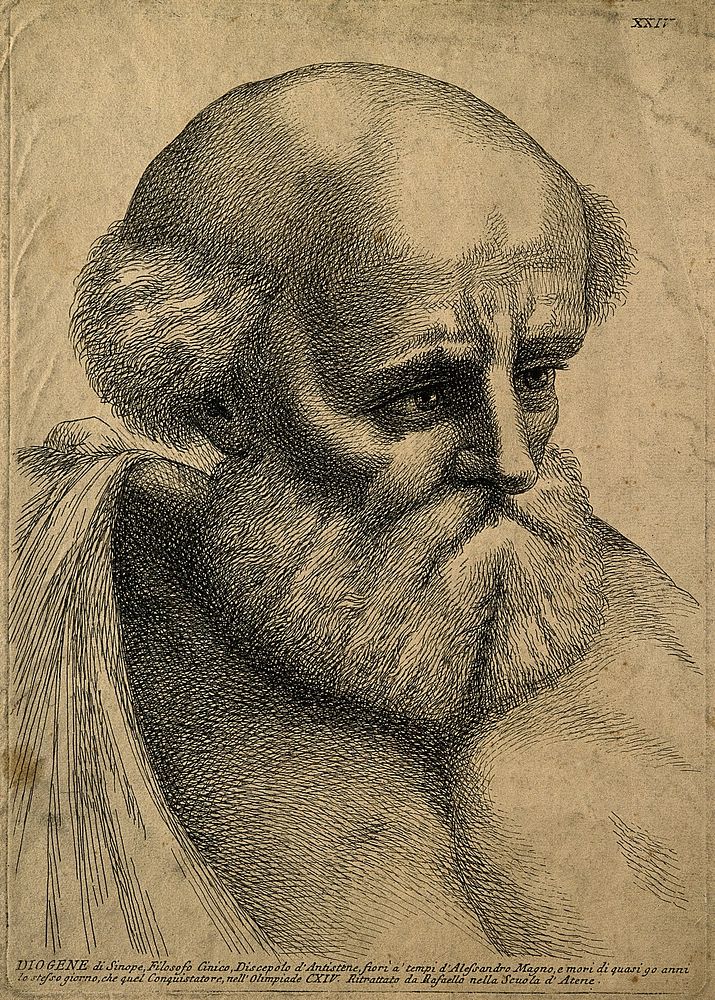 Diogenes. Line engraving after Raphael.