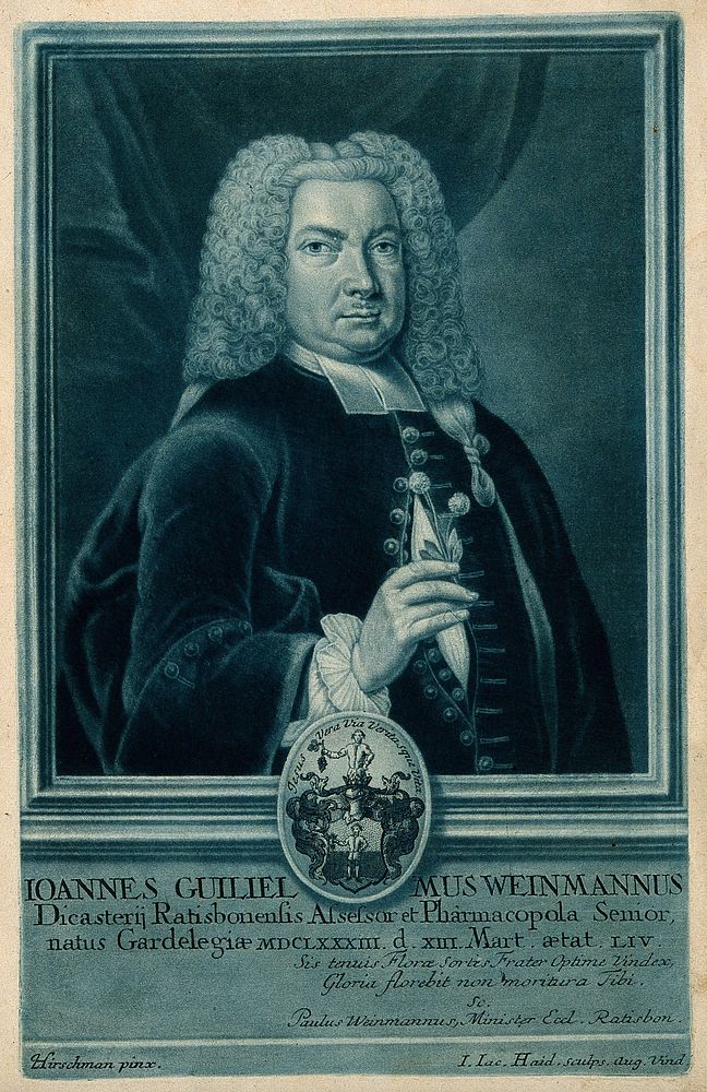 Johann Wilhelm Weinmann. Mezzotint by J.J. Haid, 1737, after J.L. Hirschmann.