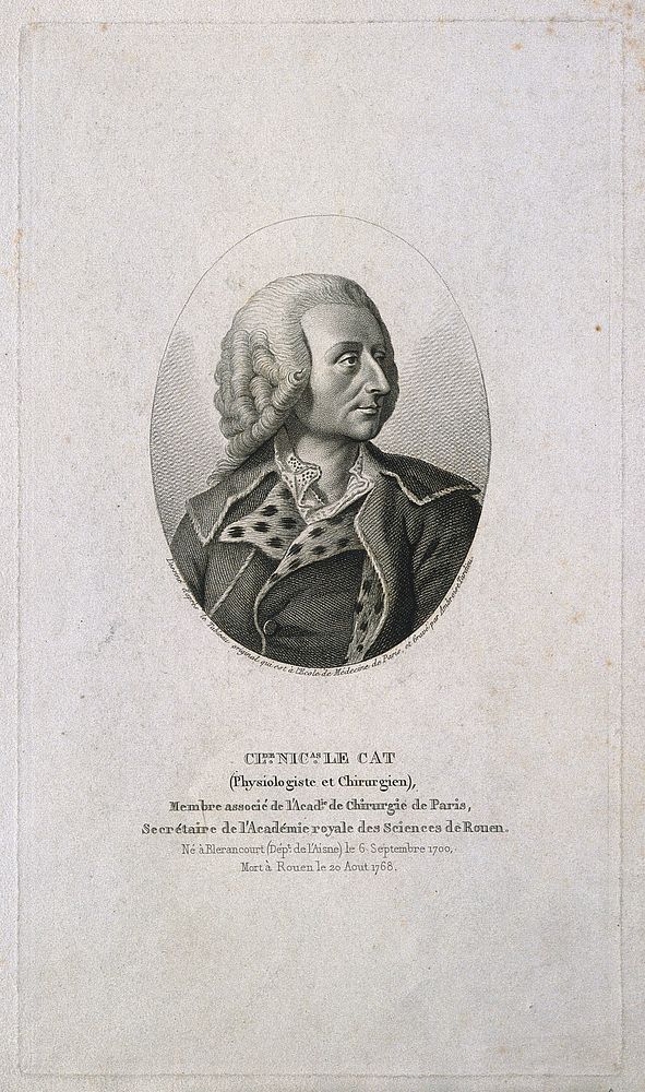 Claude Nicolas Le Cat. Stipple engraving by A. Tardieu after himself after Thomiers.