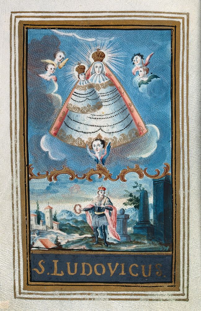 Saint Louis and Saint Mary (the Blessed Virgin) with the Christ Child. Gouache on vellum.