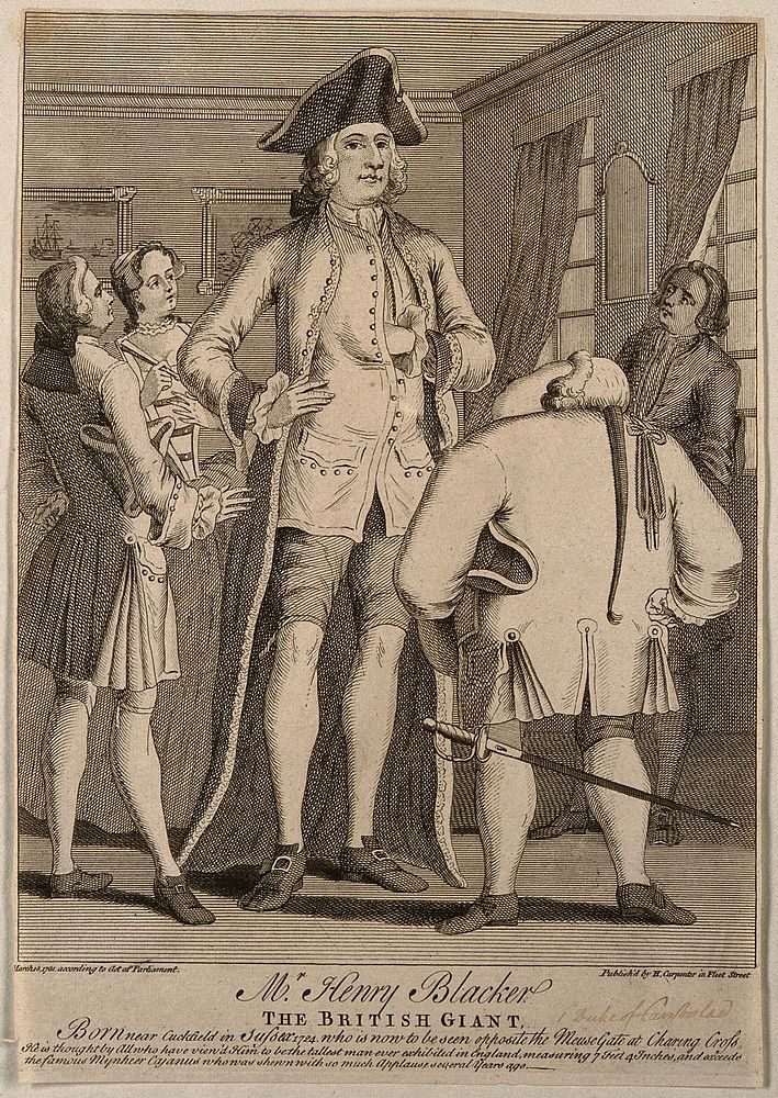 Henry Blacker, a giant. Line engraving, 1751.