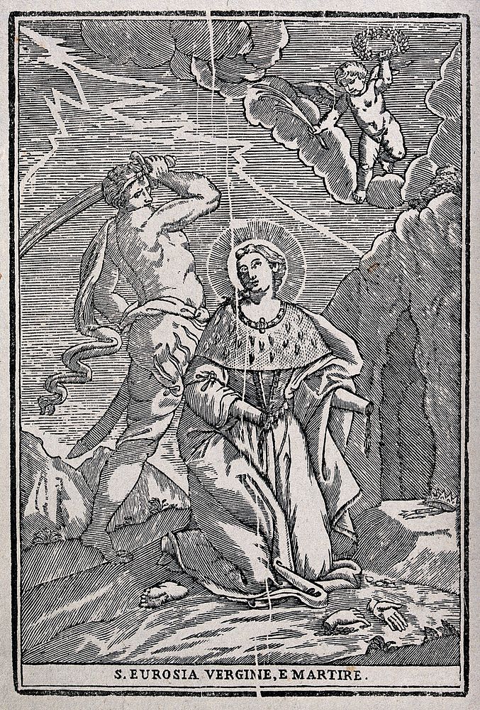 Martyrdom of Saint Eurosia. Wood engraving.