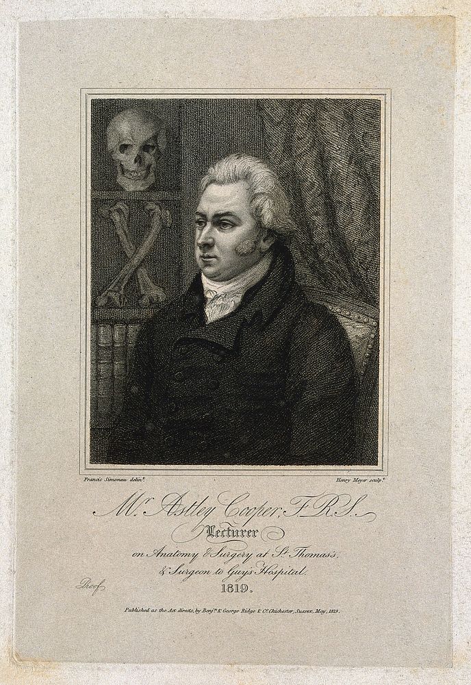 Sir Astley Paston Cooper. Stipple engraving by H. Meyer, 1819, after F. Simoneau.