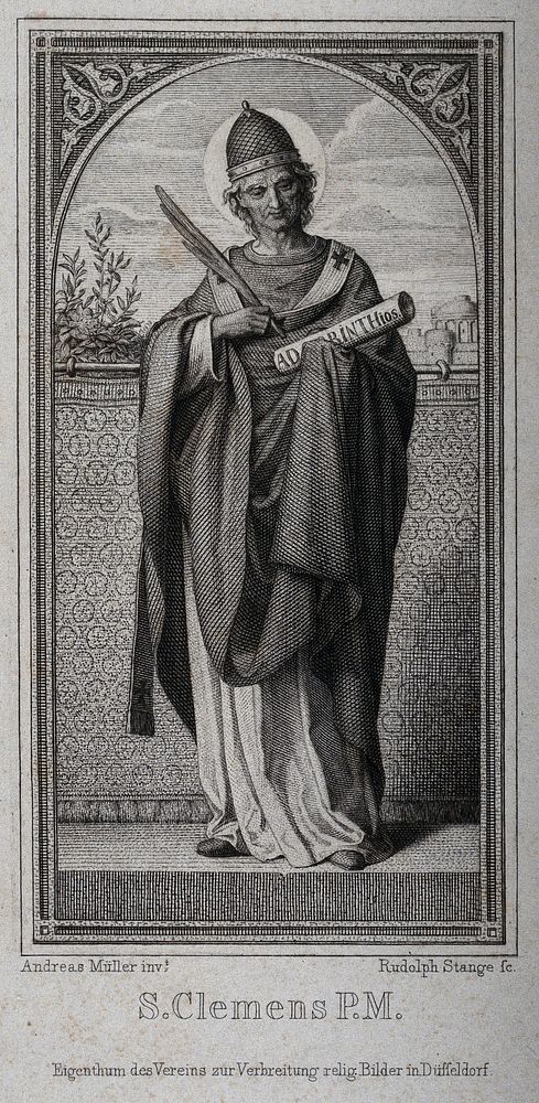 Saint Clement of Rome. Steel engraving by R. Stange after A. Müller.