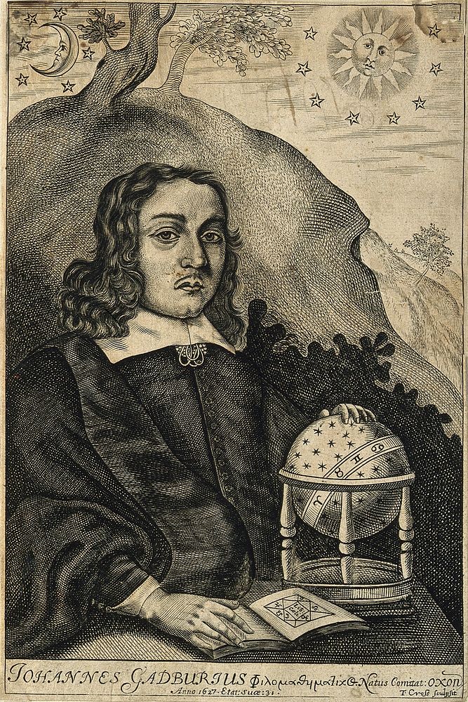 John Gadbury. Line engraving by T. Cross, 1658.