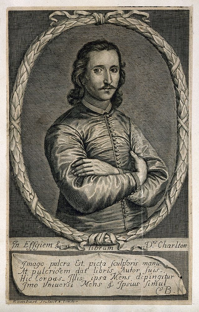 Walter Charleton. Line engraving by P. Lombard, 1657.