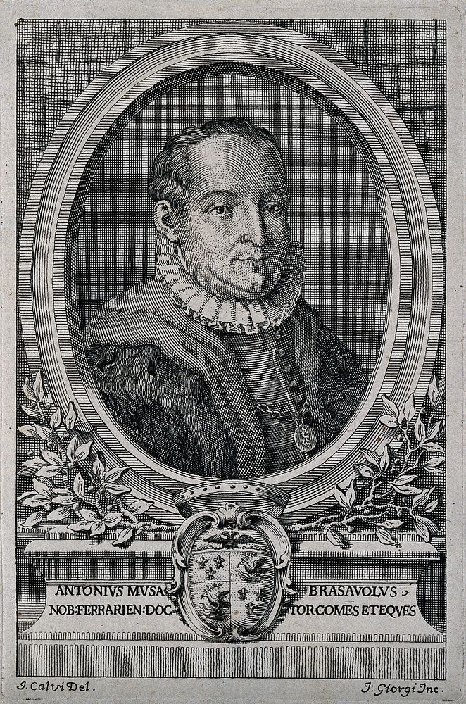 Antonio Musa Brasavola. Line engraving by J. Georgi after J. Calvi.
