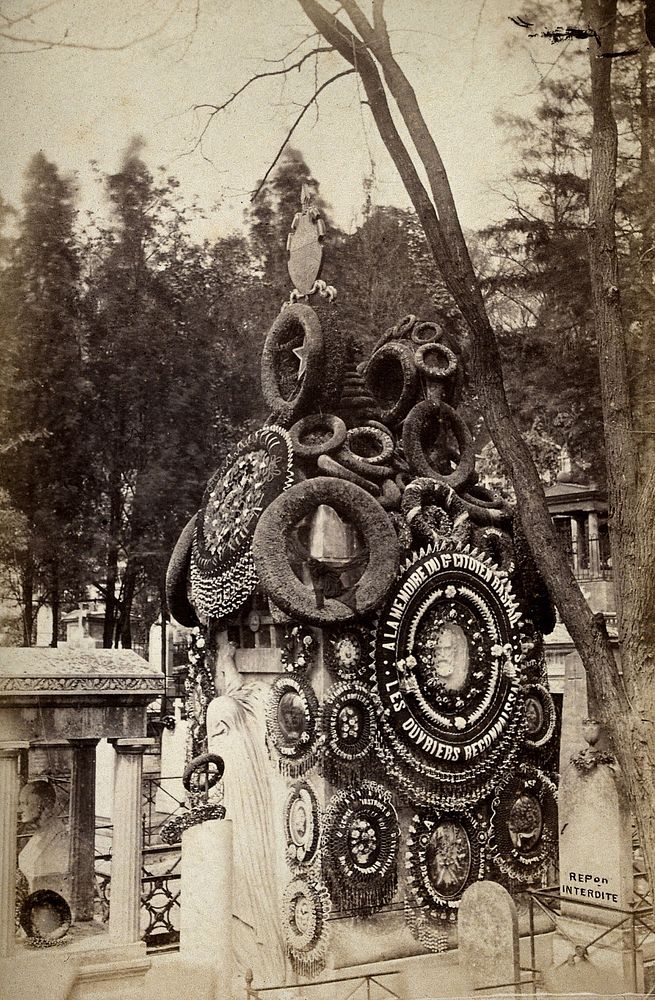 The tombstone of François Vincent Raspail at Père Lachaise cemetery, Paris. Photograph by F. Kempter, 1878.