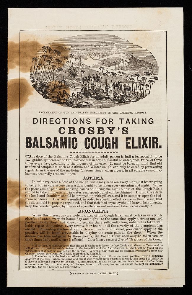 Directions for taking Crosby's Balsamic Cough Elixir / James M. Crosby.