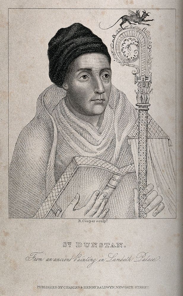 Saint Dunstan. Stipple engraving by R. Cooper.